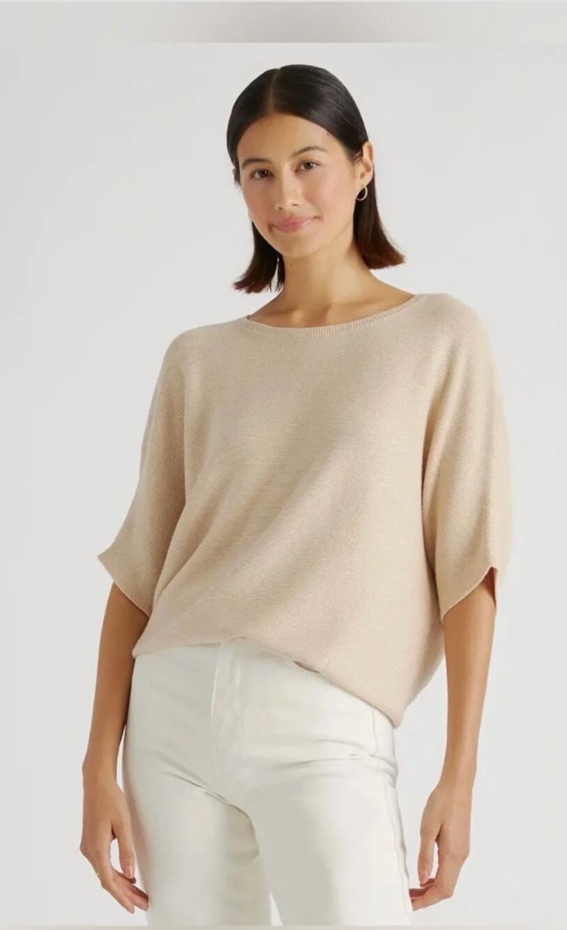 Quince Organic Cotton Cashmere Link Stitch Dolman Sweater in Oatmeal sz. S